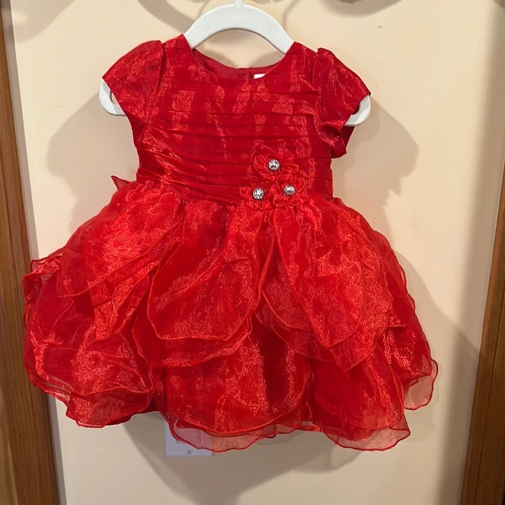 Vibrant Red Baby Dress with Floral Details